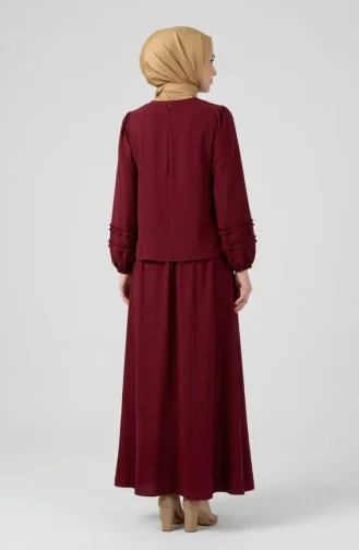 Ruffled Blouse And Skirt Two-Piece Set 0279-07 Burgundy 0279-07