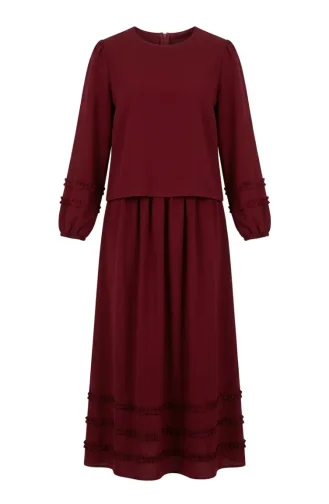 Ruffled Blouse And Skirt Two-Piece Set 0279-07 Burgundy 0279-07