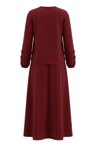 Ruffled Blouse And Skirt Two-Piece Set 0279-07 Burgundy 0279-07