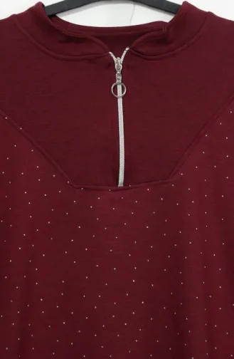 Oysho Kumaş Taşlı Fermuarlı Tunik Pantolon ikili Takım 0282-02 Bordo