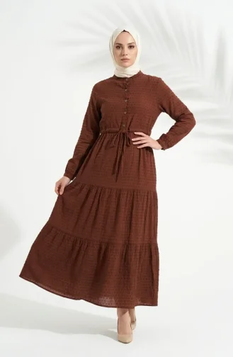 Halb Geknöpftes Mehrlagiges Kleid Mit Bindegürtel 2273-01 Braun 2273-01