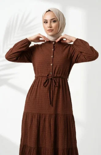 Halb Geknöpftes Mehrlagiges Kleid Mit Bindegürtel 2273-01 Braun 2273-01