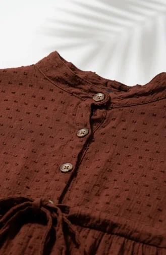 Halb Geknöpftes Mehrlagiges Kleid Mit Bindegürtel 2273-01 Braun 2273-01