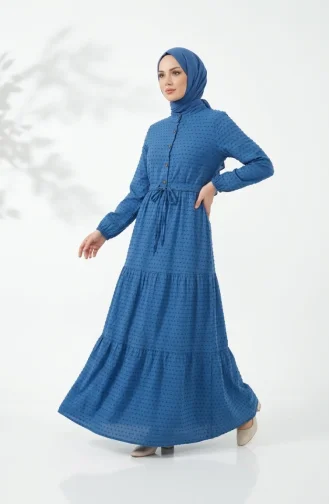 Robe à Volants à Taille Nouée Et Demi-boutonnée 2273-02 Indigo 2273-02