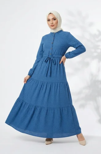 Robe à Volants à Taille Nouée Et Demi-boutonnée 2273-02 Indigo 2273-02