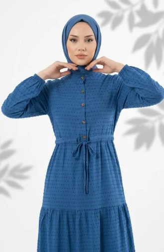 Robe à Volants à Taille Nouée Et Demi-boutonnée 2273-02 Indigo 2273-02