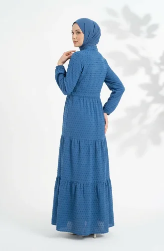 Robe à Volants à Taille Nouée Et Demi-boutonnée 2273-02 Indigo 2273-02
