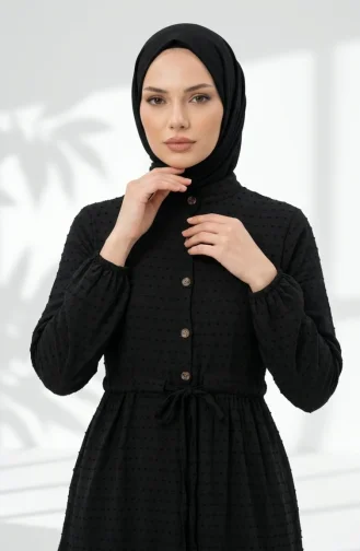 Halb Geknöpftes Mehrlagiges Kleid Mit Bindegürtel 2273-03 Schwarz 2273-03