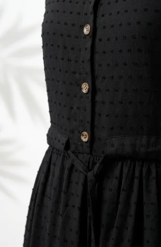 Halb Geknöpftes Mehrlagiges Kleid Mit Bindegürtel 2273-03 Schwarz 2273-03
