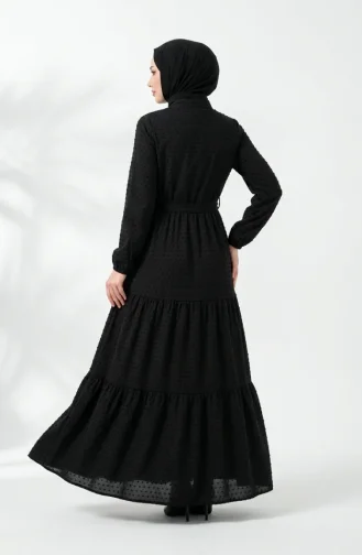 Halb Geknöpftes Mehrlagiges Kleid Mit Bindegürtel 2273-03 Schwarz 2273-03