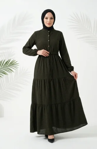 Half-Buttoned Tie-Waist Layered Dress 2273-05 Dark Green 2273-05