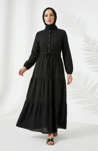 Half-Buttoned Tie-Waist Layered Dress 2273-05 Dark Green 2273-05