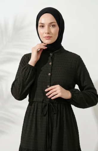 Half-Buttoned Tie-Waist Layered Dress 2273-05 Dark Green 2273-05