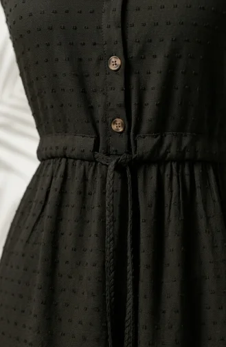 Half-Buttoned Tie-Waist Layered Dress 2273-05 Dark Green 2273-05