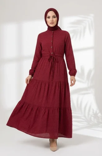 Half-Buttoned Tie-Waist Layered Dress 2273-06 Plum 2273-06