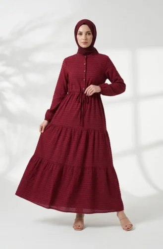 Half-Buttoned Tie-Waist Layered Dress 2273-06 Plum 2273-06