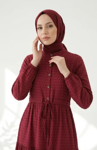 Half-Buttoned Tie-Waist Layered Dress 2273-06 Plum 2273-06