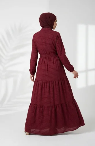 Half-Buttoned Tie-Waist Layered Dress 2273-06 Plum 2273-06