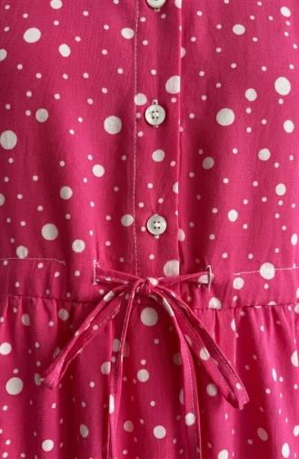 Beli Bağcıklı Puantiyeli Kat Kat Elbise 0283-02 Pembe