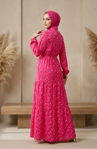 Beli Bağcıklı Puantiyeli Kat Kat Elbise 0283-02 Pembe
