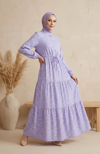 Stufenkleid Mit Polka-Dots Und Taillengürtel 0283-03 Eisblau 0283-03