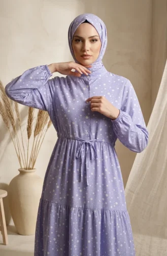 Stufenkleid Mit Polka-Dots Und Taillengürtel 0283-03 Eisblau 0283-03