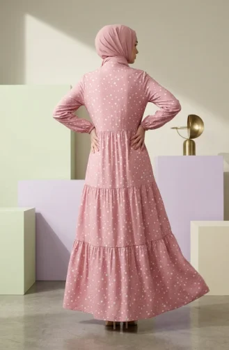 Beli Bağcıklı Puantiyeli Kat Kat Elbise 0283-05 Pudra