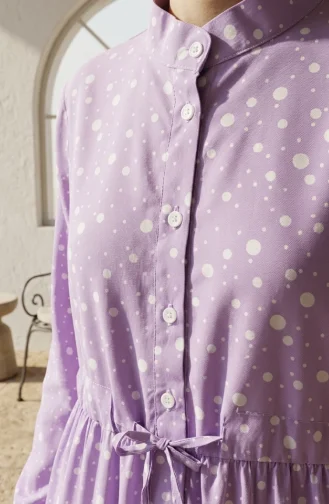 Beli Bağcıklı Puantiyeli Kat Kat Elbise 0283-06 Lila