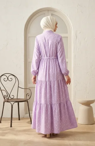 Beli Bağcıklı Puantiyeli Kat Kat Elbise 0283-06 Lila