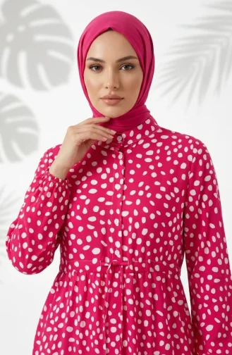 Beli Bağcıklı Puantiyeli Kat Kat Elbise 0284-01 Pembe