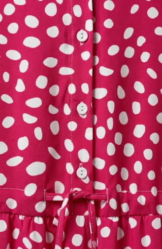 Beli Bağcıklı Puantiyeli Kat Kat Elbise 0284-01 Pembe