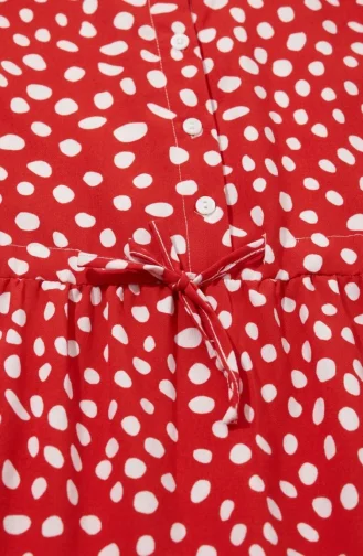 Robe à Pois à Volants Avec Ceinture à La Taille 0284-03 Rouge 0284-03