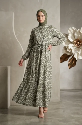 Kleid Mit Blumenmuster Und Gürtel 0285-01 Khaki 0285-01