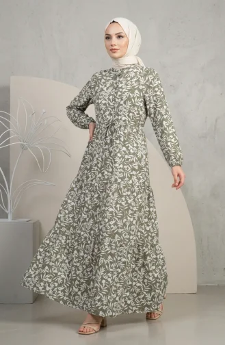 Kleid Mit Blumenmuster Und Gürtel 0285-01 Khaki 0285-01