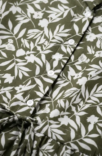 Kleid Mit Blumenmuster Und Gürtel 0285-01 Khaki 0285-01