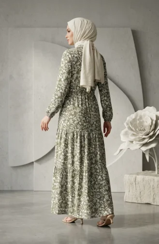 Kleid Mit Blumenmuster Und Gürtel 0285-01 Khaki 0285-01