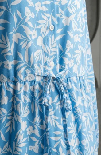 Kleid Mit Blumenmuster Und Gürtel 0285-02 Indigo 0285-02