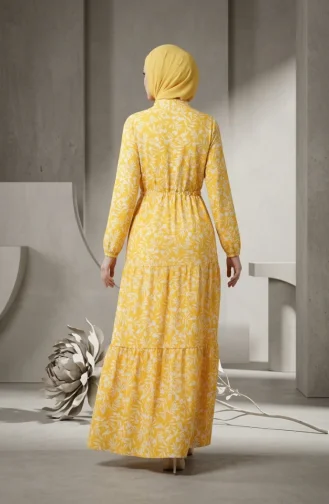 Geblümtes Gemustertes Kleid Mit Gürtel 0285-03 Gelb 0285-03