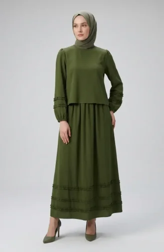 Zweiteiliges Set Aus Rüschenbluse Und -rock 0279-01 Khaki 0279-01