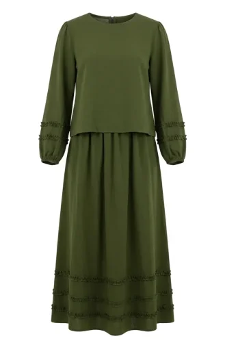 Zweiteiliges Set Aus Rüschenbluse Und -rock 0279-01 Khaki 0279-01