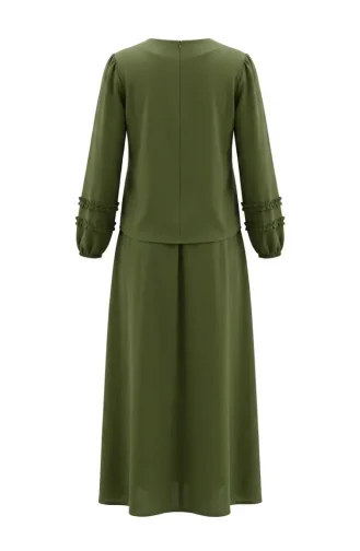 Zweiteiliges Set Aus Rüschenbluse Und -rock 0279-01 Khaki 0279-01