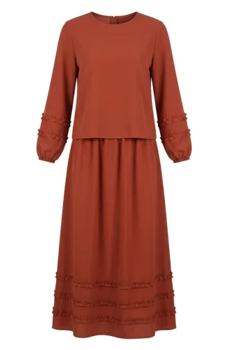 Ruffled Blouse And Skirt Two-Piece Set 0279-02 Terracotta 0279-02