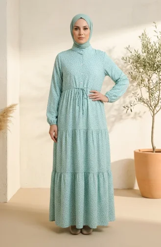 Robe Hijab à Pois Avec Ceinture à Nouer 0287-02 Vert Clair 0287-02