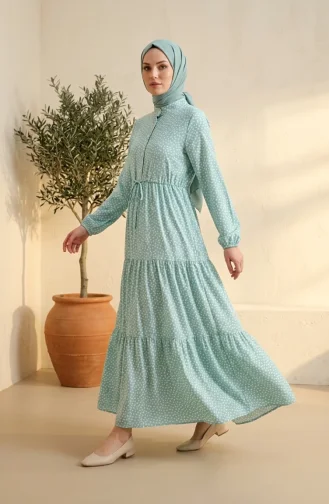 Robe Hijab à Pois Avec Ceinture à Nouer 0287-02 Vert Clair 0287-02
