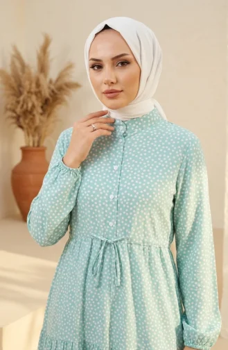 Robe Hijab à Pois Avec Ceinture à Nouer 0287-02 Vert Clair 0287-02