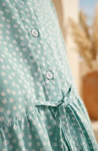Robe Hijab à Pois Avec Ceinture à Nouer 0287-02 Vert Clair 0287-02