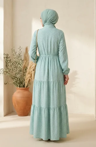 Robe Hijab à Pois Avec Ceinture à Nouer 0287-02 Vert Clair 0287-02