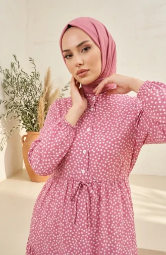 Robe Hijab à Pois Avec Ceinture à Nouer 0287-04 Rose 0287-04