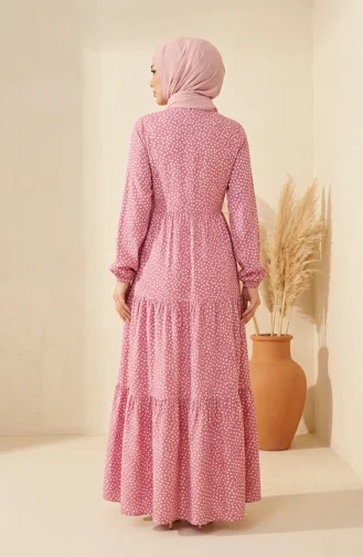 Robe Hijab à Pois Avec Ceinture à Nouer 0287-04 Rose 0287-04