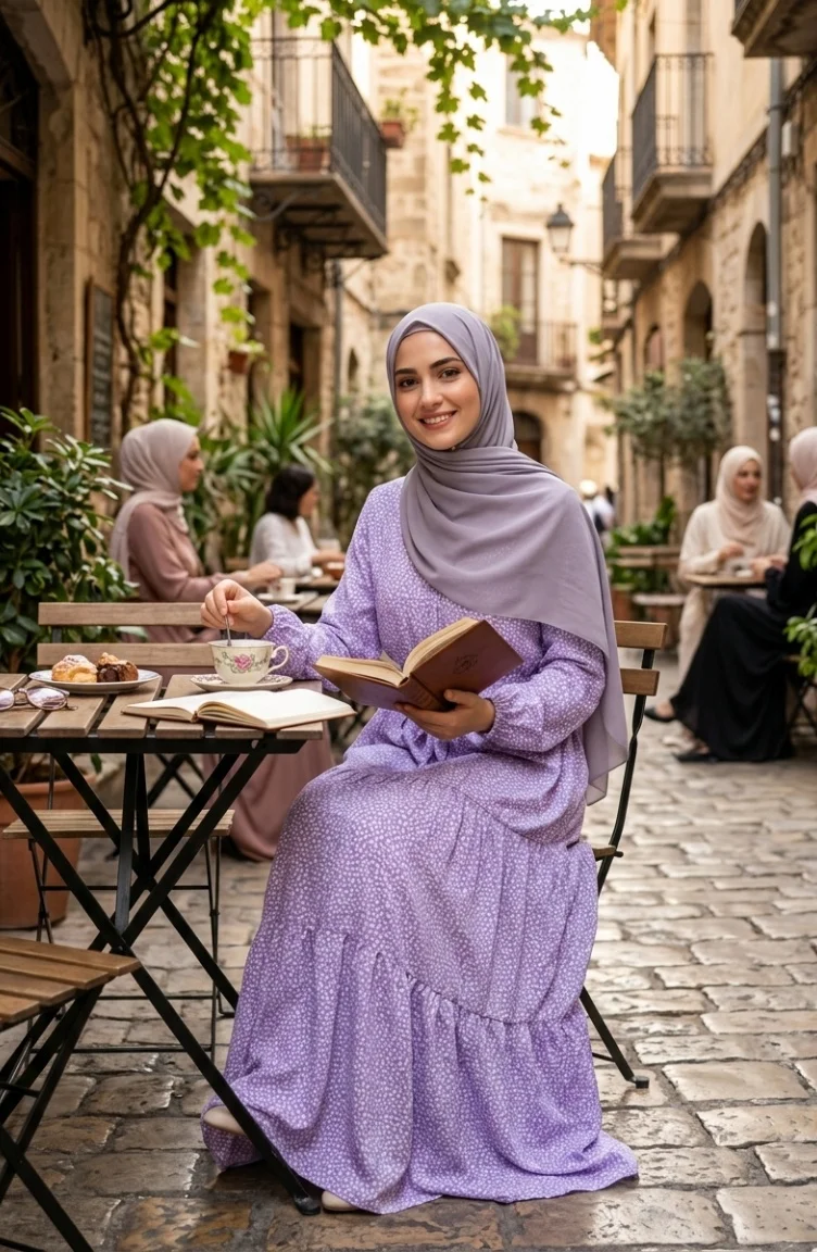 Robe Hijab à Pois Et Col Mandarin 0288-01 Lilas 0288-01